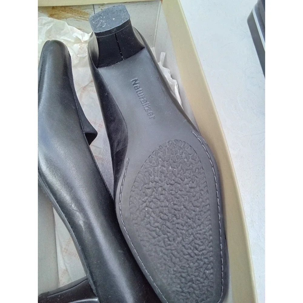 Naturalizer Janet Black Leather Fabric Square Toe Kitten Heel Pumps 7.5N‎ 845N22